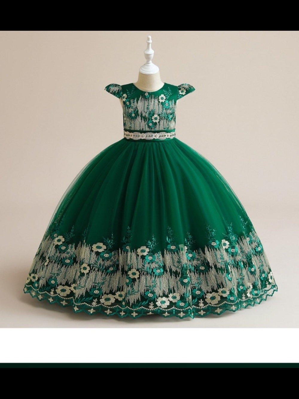 Emerald Floral Lace Tulle Girls' Party Dress